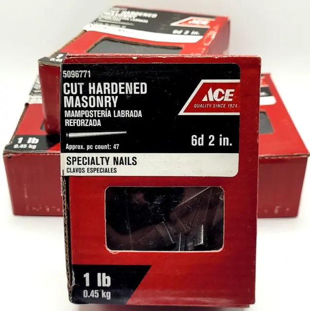 Ace Cut Hardened Specialty Masonry Nails 6d 2in #5096771 FOUR Sealed 1 lb. Boxes