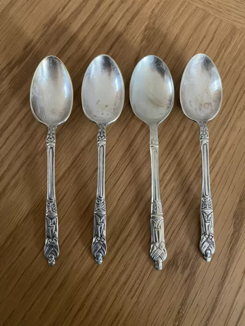 Antico cucchiaino placcato argento x4 cucchiai posate cucchiai zucchero con figure
