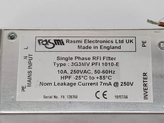 RASMI ELECTRONICS LTD 3G3MV PFI 1010-E 3G3MV-PFI-1010-E Soltero Fase Rfi Filtro 2