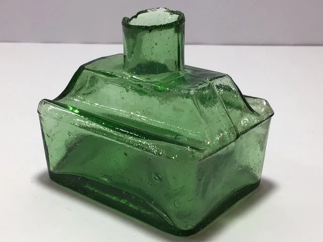 Nice GREEN MEDIUM SIZED Boat Victorian Old Ink Bottle J14