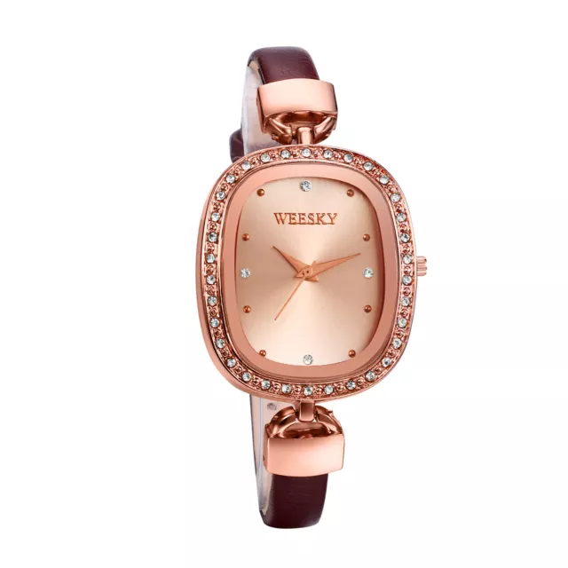 Women's Luxury Rhinestone Square Dial Ultra Thin Leather Band Quartz Wrist Watch