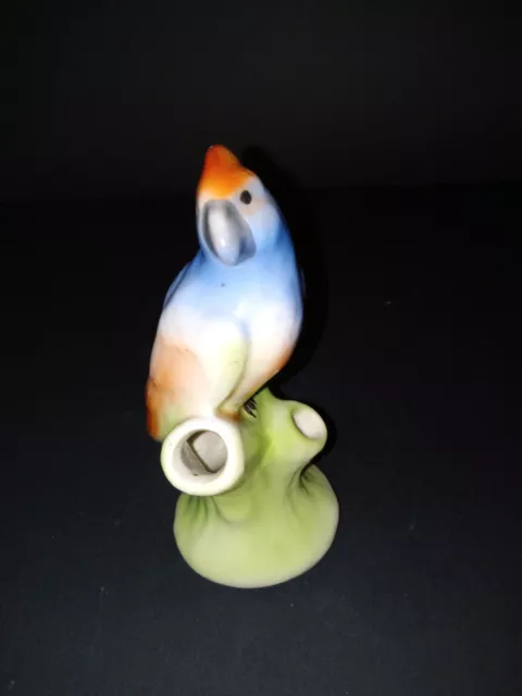 Parrot Bud Vase Blue Orange Green 5.5" Czechoslavakia Bird