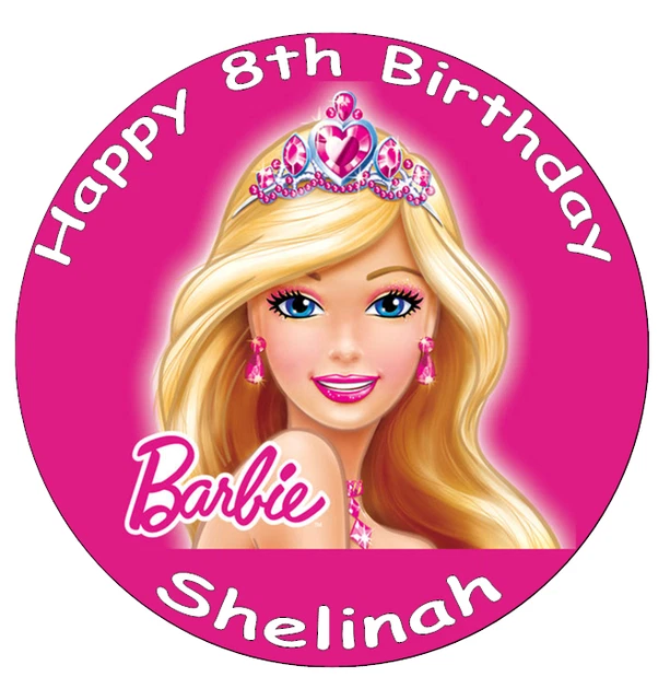BARBIE PERSONALISED CAKE Topper Decoration Edible Wafer Paper 7.5" Pink