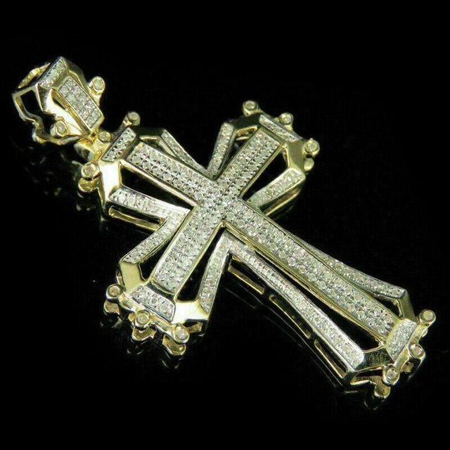 Ciondolo grande con croce religiosa con diamante coltivato in laboratorio CVD HPHT rotondo da 5,5 ct, colore DEF in oro bianco 14 carati VS-VVS (NO catena)  36