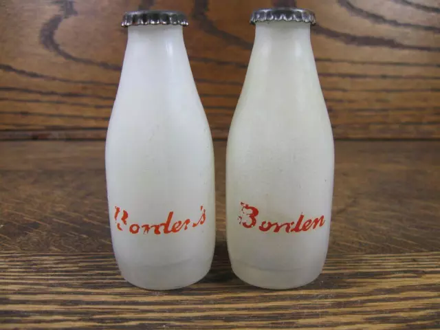 Vintage 1940's BORDEN'S DAIRY MILK BOTTLE S&P Glass Salt and Pepper Shakers