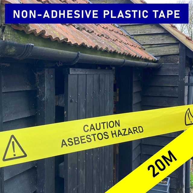 ATTENZIONE PERICOLO AMIANTO nastro di avvertimento barriera in plastica - cordone fuori aree - 20M