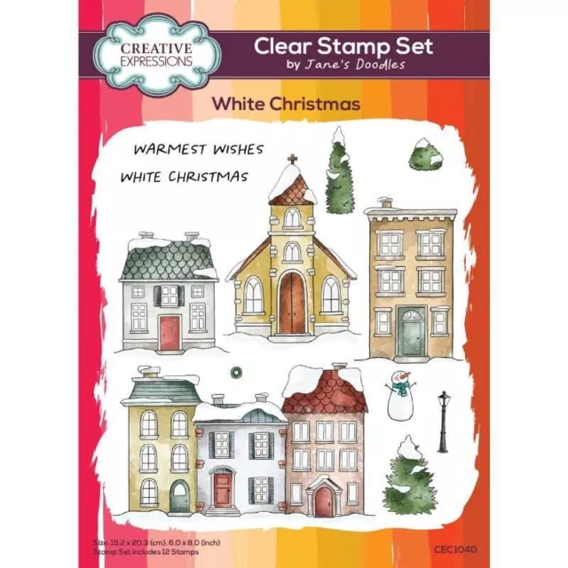 Creative Expressions White Christmas Houses Church Clear Stamp Set Card Making