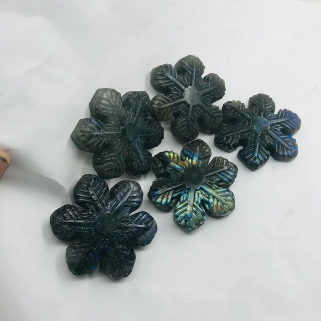 5pc Natural labradorite crystal hand-carved snowflake