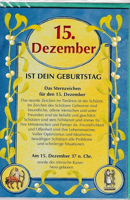 GRUSSKARTE KARTE GEBURTSTAG 15. Dezember Geburtstagskarte Glückwünsche