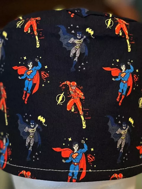 Super friends Superman2  DC reversible Adult Skull/Chemo Surgical Scrub Hat/Cap 