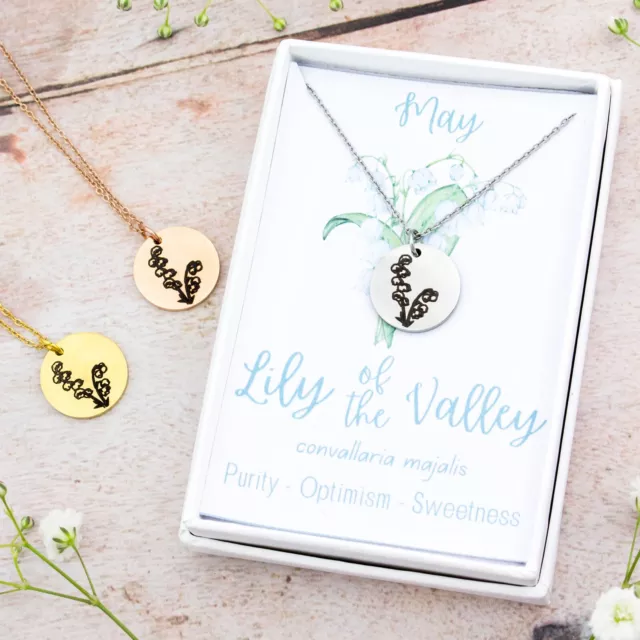 Lily of the Valley Halskette - Mai Geburt Blume personalisiert graviert Schmuck