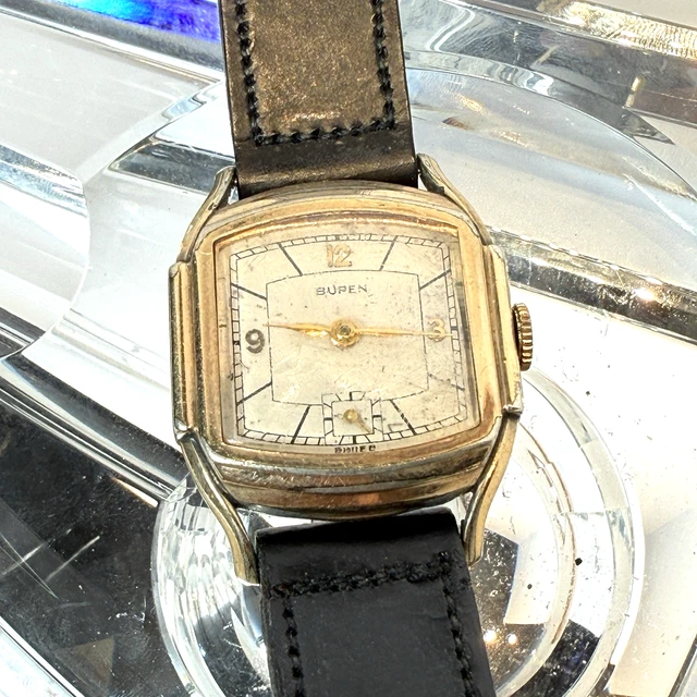 VINTAGE BUREN TANK Mens Watch 27mm 10K RGP Art Deco Stretch  display picture 1