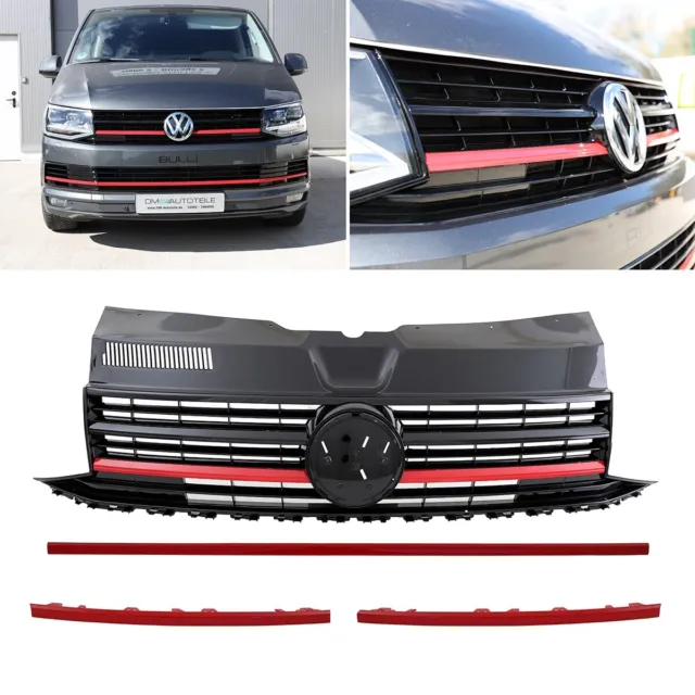 Kit Calandre pour Emblème + Atteindre Pare-Chocs Noir Rouge pour VW T6 2015-2019
