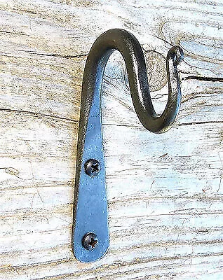 2 Curtain Pole Hooks Hand Forged 3.5" Wrought Iron Kitchen Rack Wall Bag Hanger