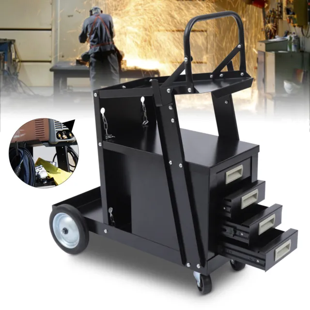 4 Drawers Rolling Welding Cart Welding Welder Trolley Plasma Cutter Storage Cart