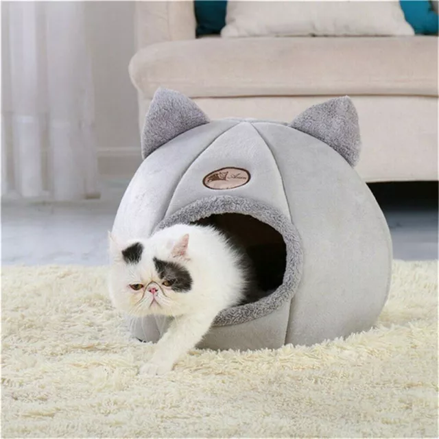 Cat Bed Pet Igloo Cave Small Wool Nest Cozy Igloo Bed Winter House Kennel Grey