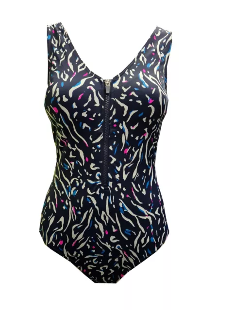 LADIES EX MARKS And Spencer Zip Up Swimming Costume Swimsuit M&S Navy White  Pink £12.99 - PicClick UK