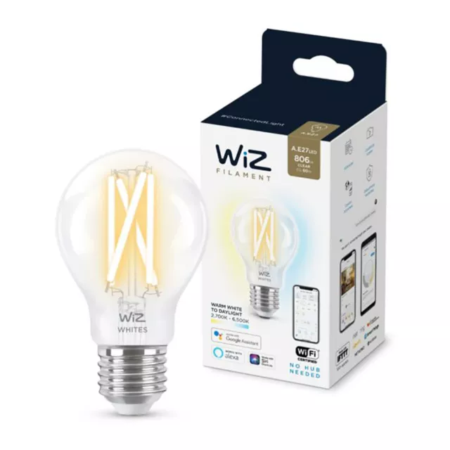 WiZ Smart LED Filament Birne 6,7W = 60W E27 klar 806lm 2700K-6500K dimmbar WiFi