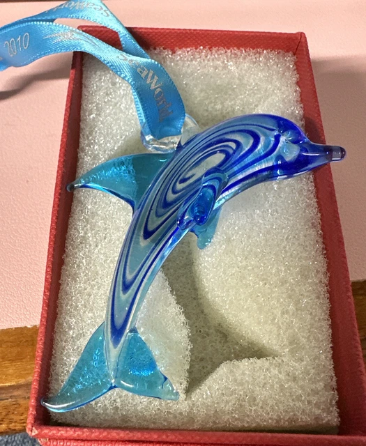 Art Glass Dolphin 5 Inch Blue Swirl Hand Blown Porpoise Sea World Ocean Aquarium