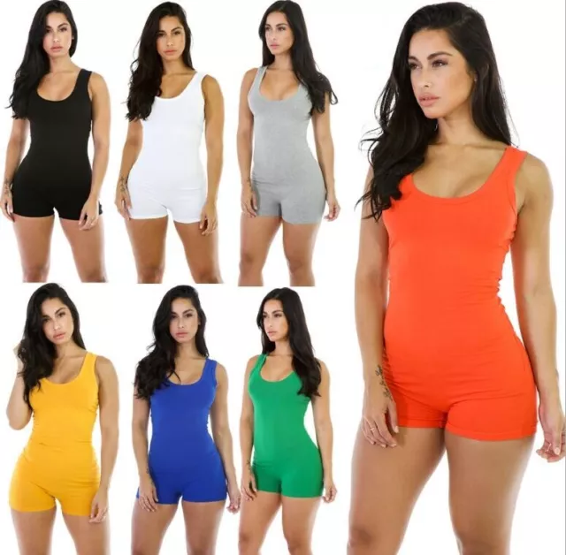 Women's Sleeveless Short Romper Jumpsuit Bodysuit Stretch Leotard Top Blouse