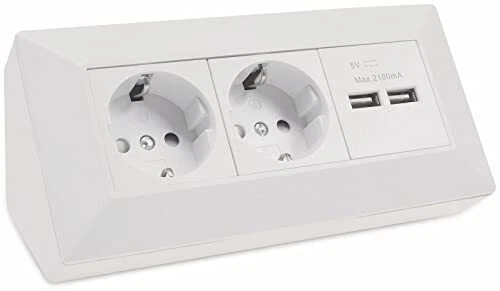 ChiliTec Répartiteur 2 Prises et 2 Ports USB avec Angle de 45° 230 V Montage pré