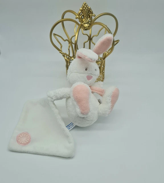 50 - Doudou Babysun Tigex Peluche Lapin Mouchoir Blanc Rose Neuf