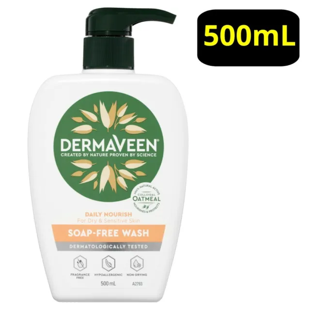 DermaVeen Daily Nourish Soap-Free Wash 500mL Pump For Dry & Sensitive Skin