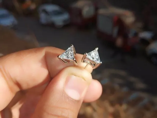 1.20 Ct Trillion Cut Simulated Diamond Gift Stud Earrings 14k Yellow Gold Finish