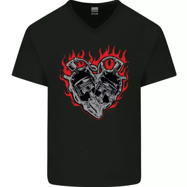 T-shirt da uomo Biker Heart moto scollo a V cotone