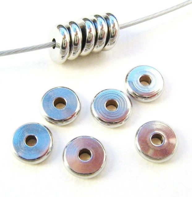 Edelstahl Metallperlen Spacer Rondellen Zwischenperlen 2x8/10mm 10/50 Stück