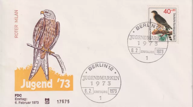 Berlin FDC MiNr 444 (1) "Jugend 1973 : Greifvögel" -Habicht-Sperber u.a.-