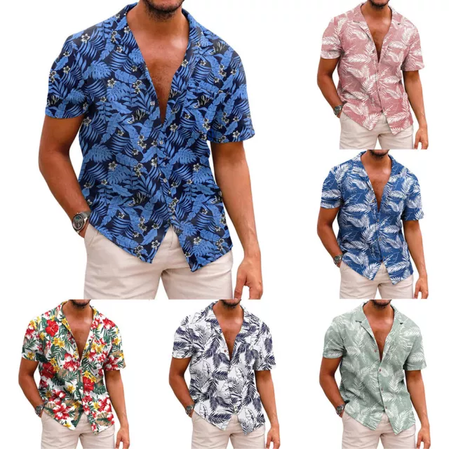 Summer Mens Fashion Hawaiian Floral T-Shirt Short Sleeve Beach Surf Holiday Tops