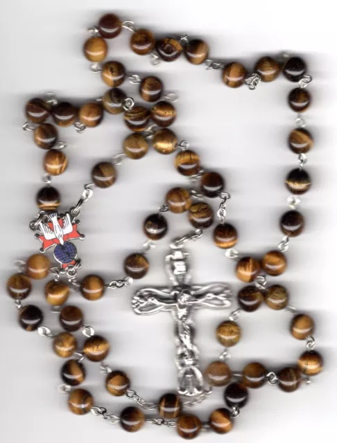 Knights of Columbus Rosary - Tiger Eye 8mm beads   "MTKENT55" for more rosaries.