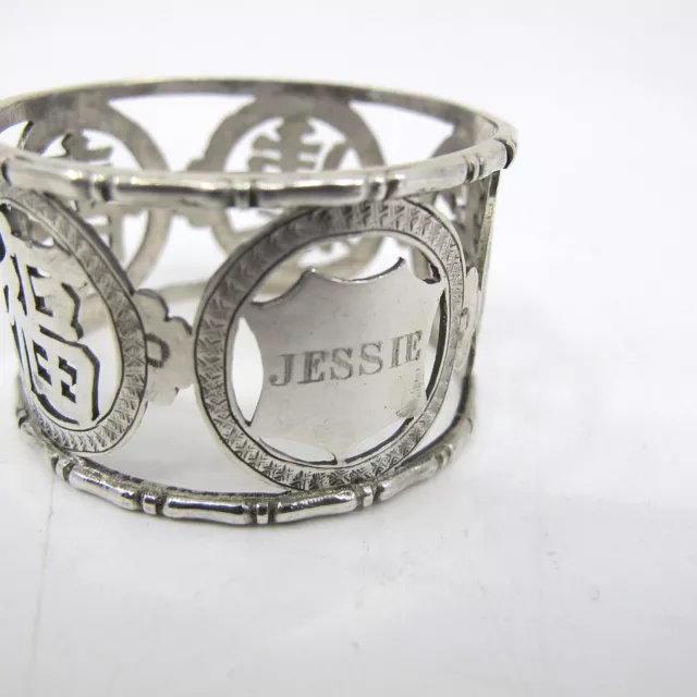 WANG HING Antique Chinese Export 90 Silver Napkin Ring Holder "Jessie" WH90 2