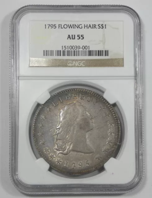 1795 Flowing Hair Silver Dollar 3 Leaves beneath each Wing CERTIFIED NGC AU 55