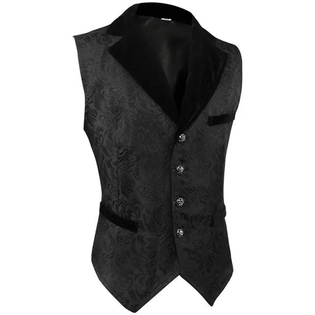 Men Waistcoat Vest Medieval Retro Gothic Jacquard Vest Black Velvet Collar