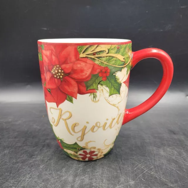 Rejoice Coffee Mug Certified International Christmas Holiday Poinsettia