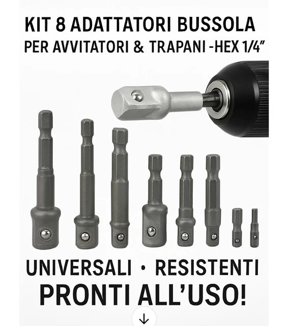 Set 3 Adattatori Per Bussola - 1/4, 1/2, 3/8, Per Trapani E Avvitatori