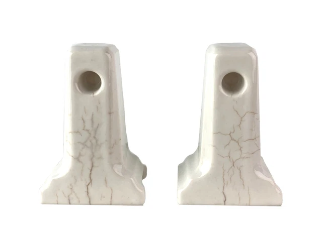 Vintage Art Deco Bracket Mount White Porcelain Towel Bar Holder Pair