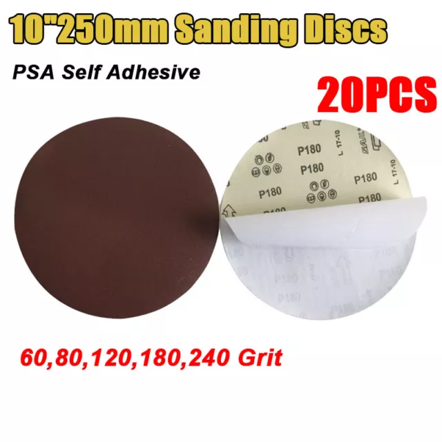 20X 10"250mm PSA Self Adhesive Sanding Discs Sticky Backed Sandpaper 60-240 Grit