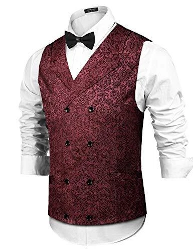 COOFANDY Mens Victorian Vest Steampunk Double Breasted Suit Vest Slim Fit Bro...