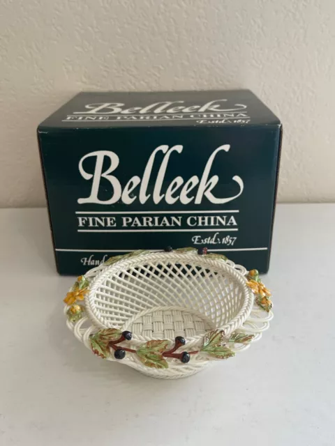 Belleek Irish Basket Weave Porcelain Four Seasons Autumn Basket w/ Original Box