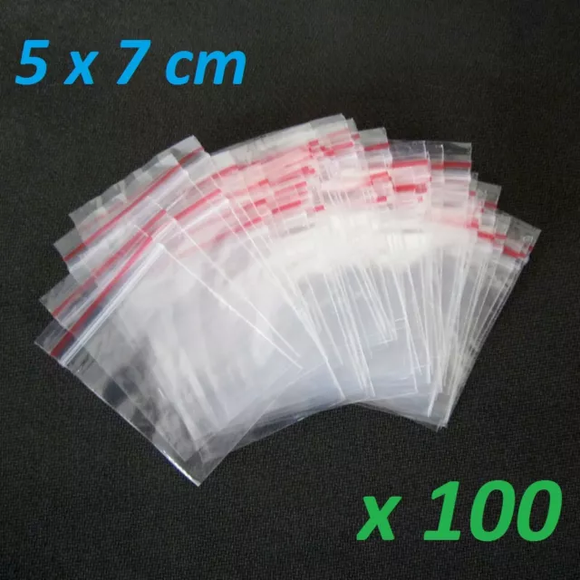 Resealable Plastic Bags x 100 Reseal Zip Lock 50 x 70 Ziplock 5 x 7 cm Clip