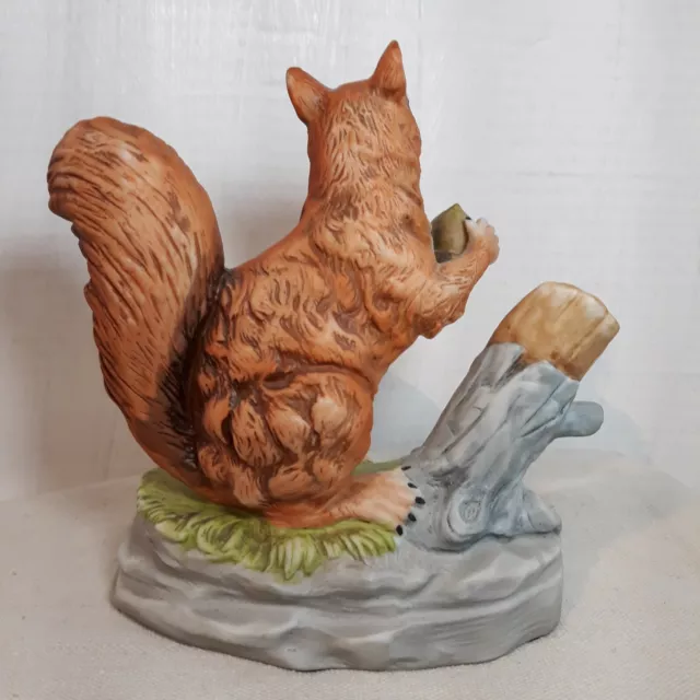 Vintage Ceramic Squirrel  on Log Holding Nut Detailed 80's 90's Good Condition 3