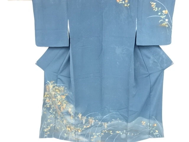 46852# Japanese Kimono / Antique Kimono / Embroidery / Kiku & Wisteria