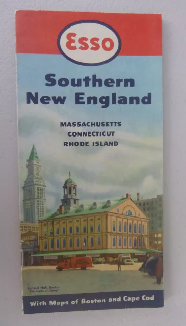 1950 S.  New England road map Esso oil gas Faneuil Hall Massachusetts CT RI