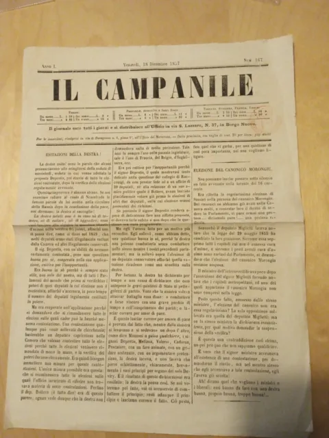 B€TT€R 1857 Il Campanile Raro Giornale Di Torino 18/12/1857
