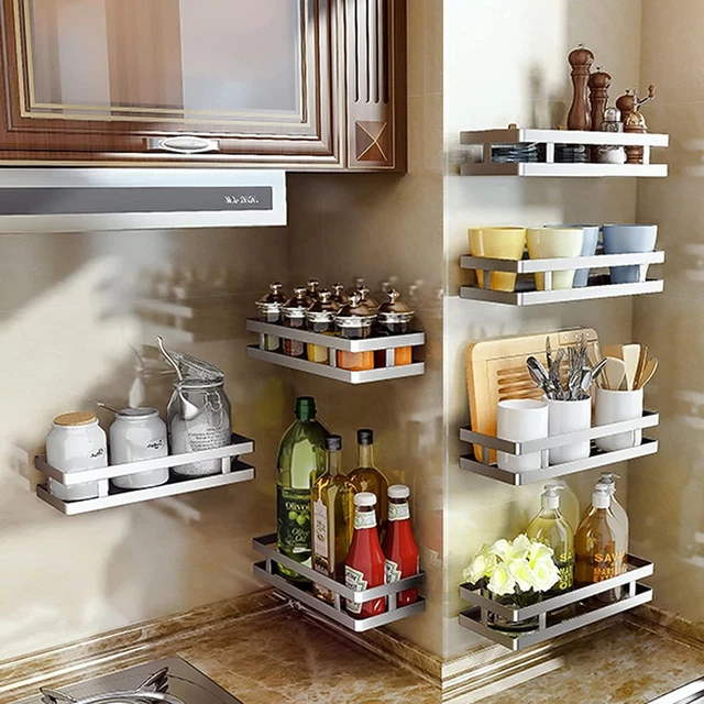 Ripiano Salvaspazio Cucina Confezione Da 4 Contenitori Per Spezie Da Parete Con Adesivo O Montaggio A Vite, Organizer Per Spezie Per Cucina, Dispensa, Credenze, Ante Portaspezie Da Parete