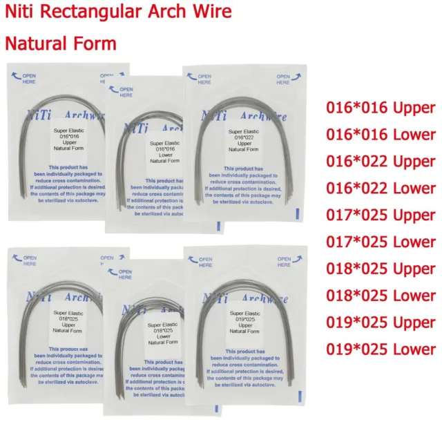 Dental Orthodontic Elastic Niti Arch Wire Rectangular Natural Form 16x22 19x25