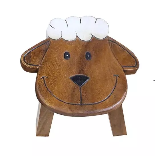 Sheep Carved Childs Kids Wooden Small Stool | Chair